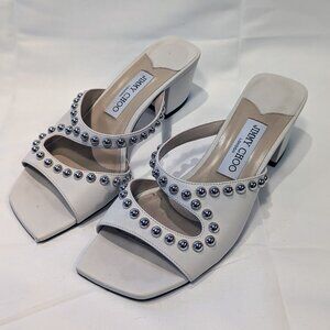 Jimmy Choo Ivory Studded Slide Sandal Sz 38 Color: Latte